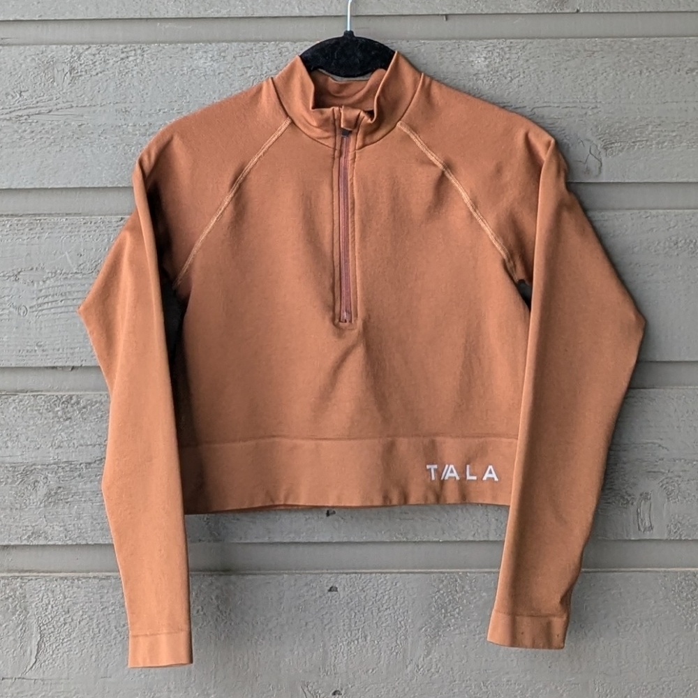 Tala Long Sleeve Compression Crop Top Size Medium Tan Brown